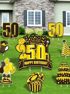 50th Birthday Yard Signs Black & Gold Various Sizes